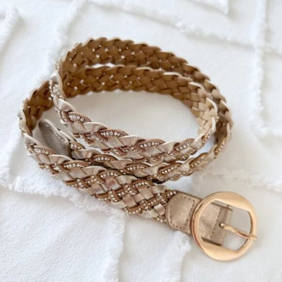 Morgan de Toi Soft Gold Vegan Leather and Rhinestones Belt - Picture 1 of 4